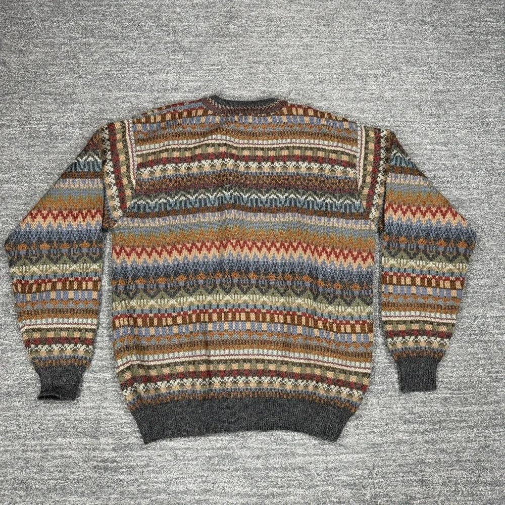 Waliki Sweater Men Medium Geometric Alpaca Knit Colorful Crewneck Boho Stripe